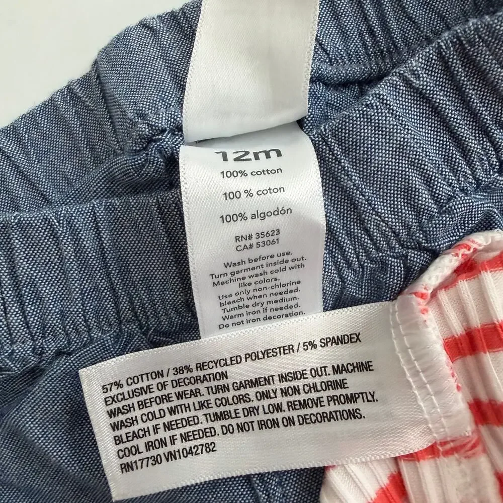 2x Cat & Jack/Carter’s red white stripe tank top blue chambray shorts July 4th